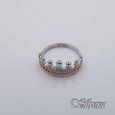 Sidabrinis žiedas su aukso detalėmis ir cirkoniais Z423; 17 mm