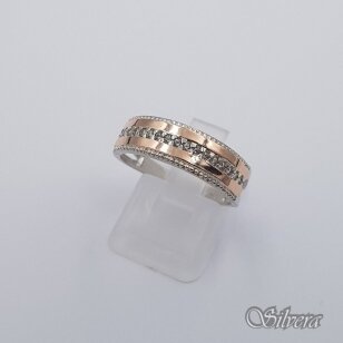 Sidabrinis žiedas su aukso detalėmis ir cirkoniais Z0005; 20,5 mm