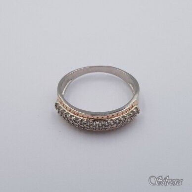 Sidabrinis žiedas su aukso detalėmis ir cirkoniais Z0004; 18,5 mm 1