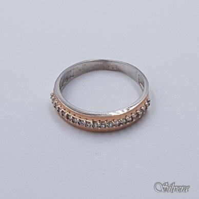 Sidabrinis žiedas su aukso detalėmis ir cirkoniais Z1516; 19 mm 1