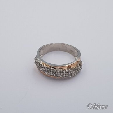 Sidabrinis žiedas su aukso detalėmis ir cirkoniais Z1939; 18 mm 1