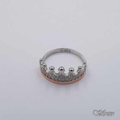 Sidabrinis žiedas su aukso detalėmis ir cirkoniais Z423; 17,5 mm 1
