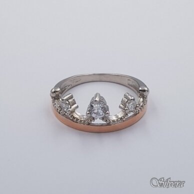 Sidabrinis žiedas su aukso detalėmis ir cirkoniais Z593; 17,5 mm 1