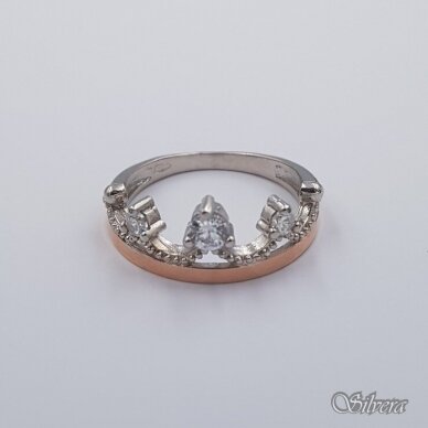 Sidabrinis žiedas su aukso detalėmis ir cirkoniais Z593; 18 mm 1