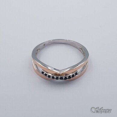 Sidabrinis žiedas su aukso detalėmis ir cirkoniais Z0096; 19 mm 1